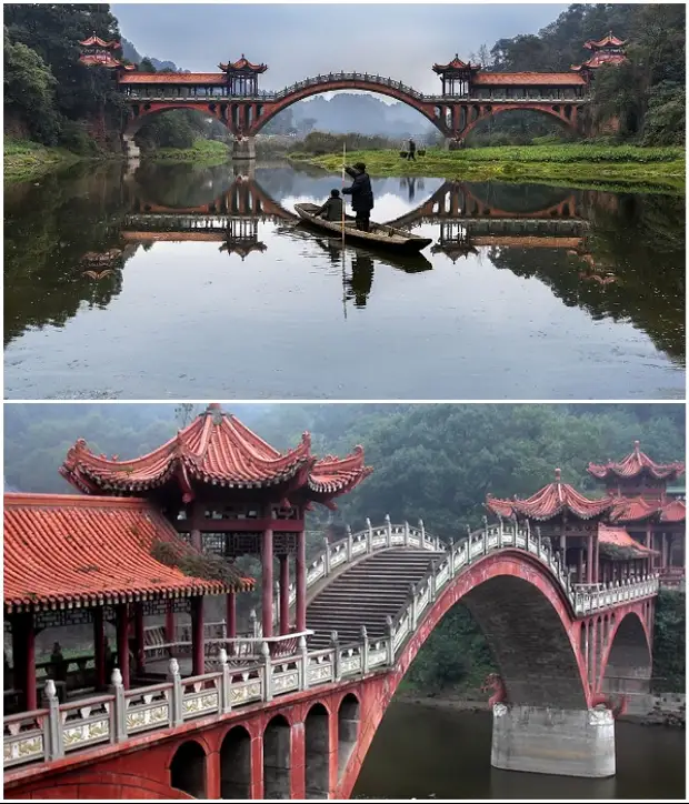 Мост Haoshang создан в лучших китайских традициях (Эмэйшань, Китай). | Фото: cavaliergalleries.com/ steemit.com.