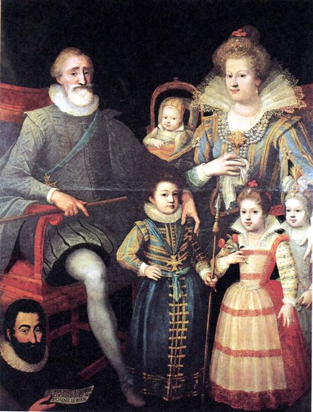 Король Генрих IV , его жена Мария Медичи и их четверо детей: Людовик, Элизабет, Кристина и Гастон.