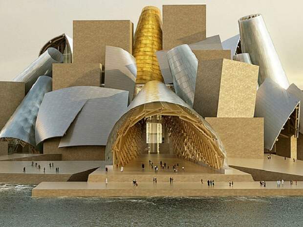 Урезанные конусы будут служить входом в Guggenheim Abu Dhabi Museum. | Фото: Courtesy TDIC and Gehry Partners, LLP. 
