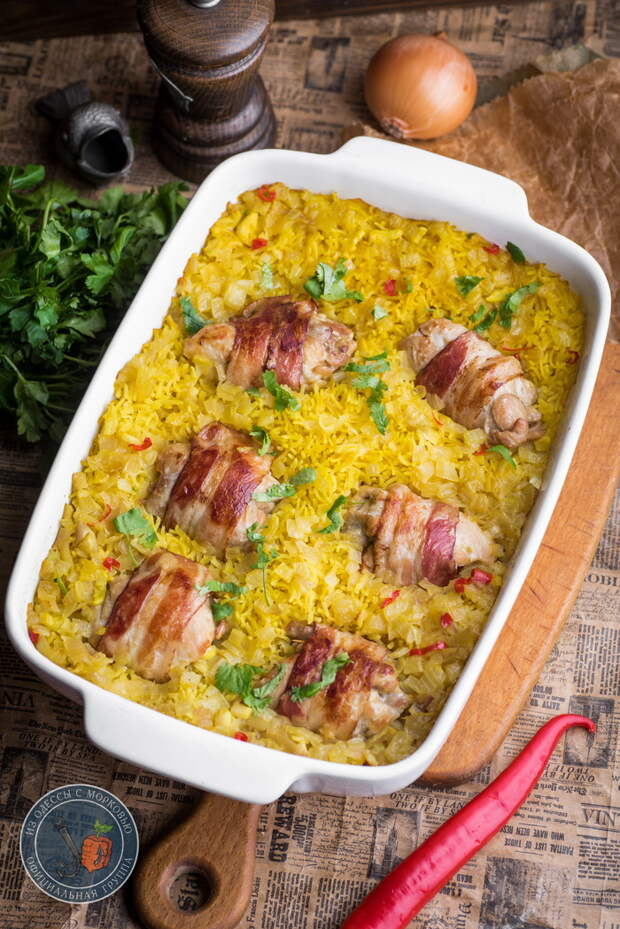 Рис и курица в беконе. Двойной удар Из Одессы с морковью, Кулинария, Еда, Рецепт, Фотография, Длиннопост