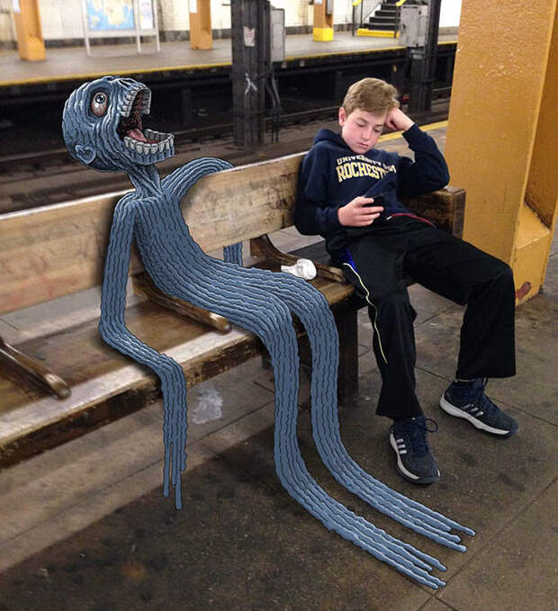 Нью-йоркский художник натравливает монстров на пассажиров метро метро, монстры, смешно, художник
