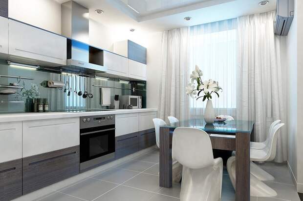 Интерьер кухни, что станет лучшим вариантом декора комнаты такого плана.