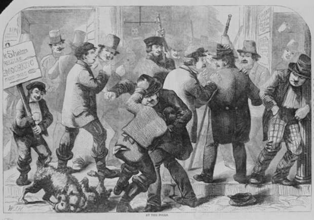 Драка на избирательном участке, 1857 г. | Фото: loc.gov.