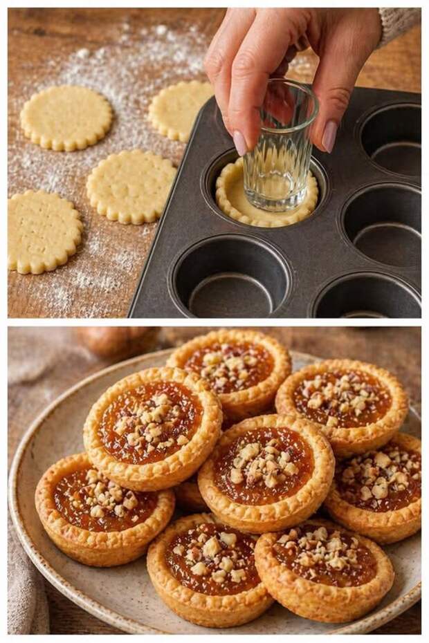 Кулинария>Мини-тарталетки с абрикосовым джемом и орехами!