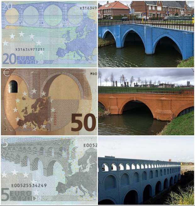 Вымышленные мосты с купюр евро обрели реальные очертания в голландском городке Спейкениссе. | Фото: boredpanda.com/ m.fotostrana.ru.
