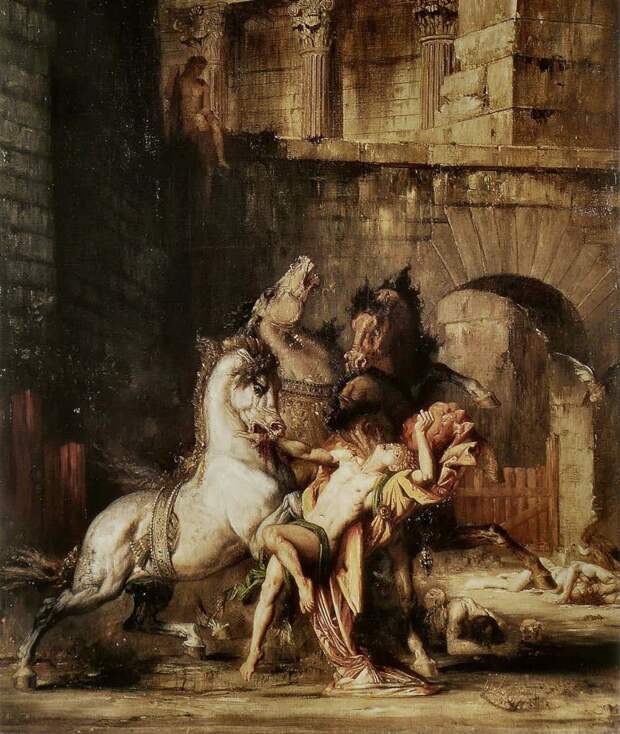 Гюстав Моро, "Диомед, пожираемый своими конями", 1865 г. живопись, искусство, необычные картины