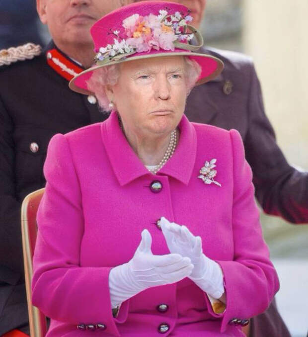 Картинки по запросу в Сети лицо Трампа "пересадили" британской королеве