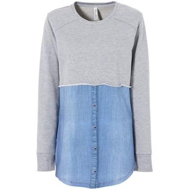 Cooles graues Sweatshirt von RAINBOW. Der Jeanshemdeneinsatz ab der Taille macht dieses Sweatshirt unverwechselbar! ♥ ab 29,99 €