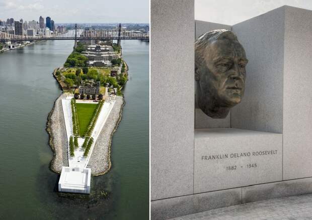 Идеальная аллея славы ведет к памятнику Теодора Рузвельта, находящемуся на одноименном острове (Four Freedoms Park, Нью-Йорк).