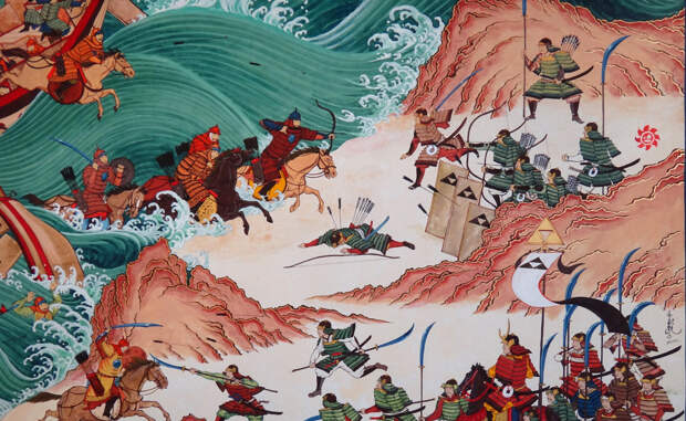 Божественный ветер То, что японцы называют камикадзе, божественный ветер, дважды спасало страну от захвата потомками Чингисхана. Флоты вторжения были уничтожены штормами в 1274 и 1281 годах — а ведь захвати монголы Японию, не было бы ни португальского, ни испанского контакта с этой страной.