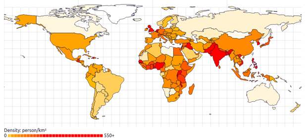 Такой будет карта плотности населения в 2090 году демография, карта, карты, статистика, статистические карты, страны, страны мира