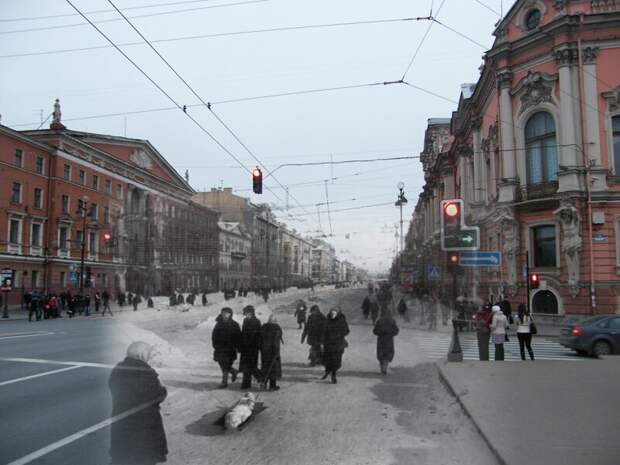 Ленинград 1942-2009 Невский проспект. Аничков мост блокада, ленинград, победа