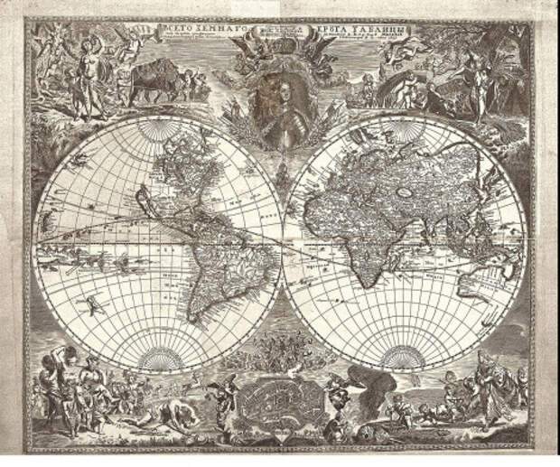 Карта мира 1707 года типографии В.О. Киприянова