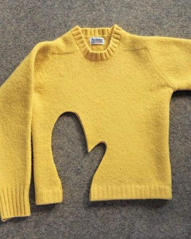 Теплые рукавички из старых свитеров 1