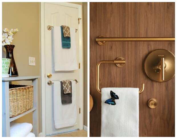 На двери в ванной можно установить всевозможные крючки и держатели.