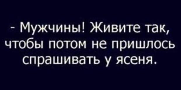 Мужчины! Живите так, чтобы потом не пришлось спрашивать у ясеня.
