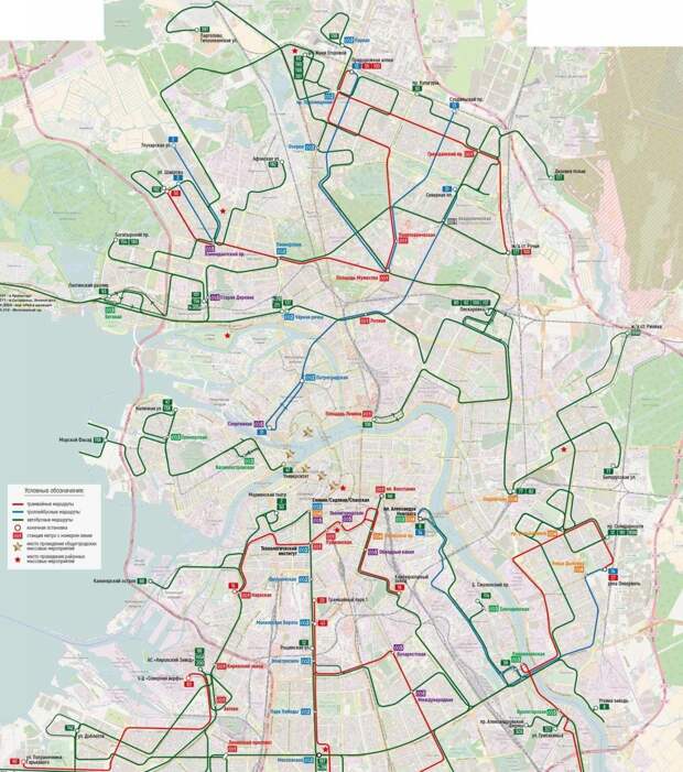 Карта с маршрутами городского транспорта спб