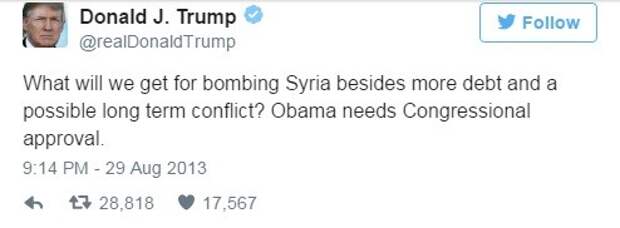 15 раз, когда Трамп говорил, что США не должны бомбить Сирию