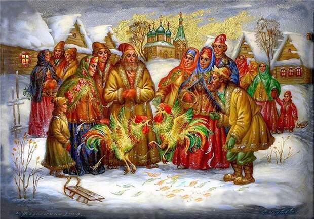 Русская зима Русская зима. Федоскинская лаковая миниатюра.