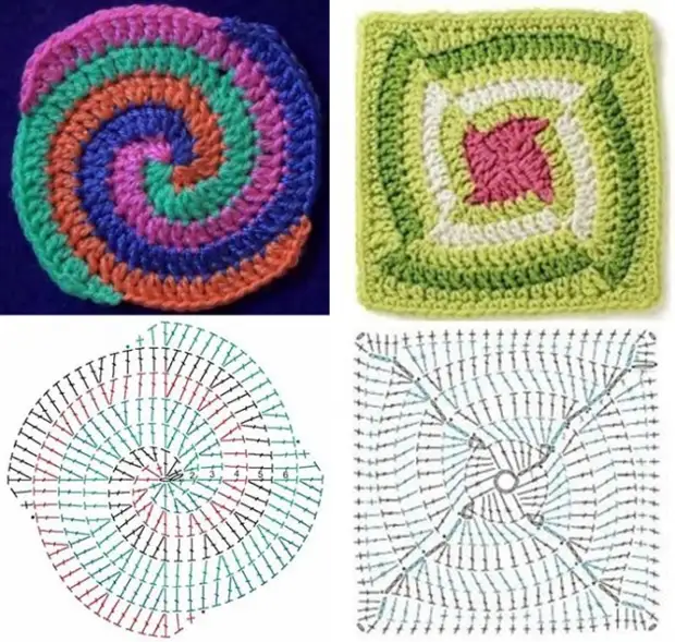 Многоцветное вязание крючком по спирали. Бабушкин квадрат по спирали. Мастер-классы