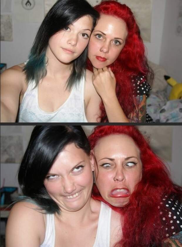 Участницы конкурса «Pretty girls making ugly faces»: милое семейное селфи.
