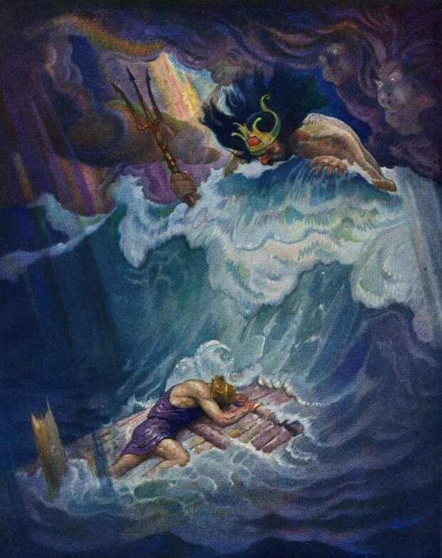 N. C. Wyeth - Посейдон насылает шторм на плот Одиссея