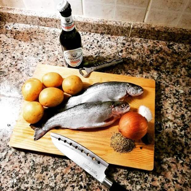 Форель с молодой картошкой Готовим дома, Мужская кулинария, Еда, Кулинария, Рецепт, Фотография, Длиннопост, Форель