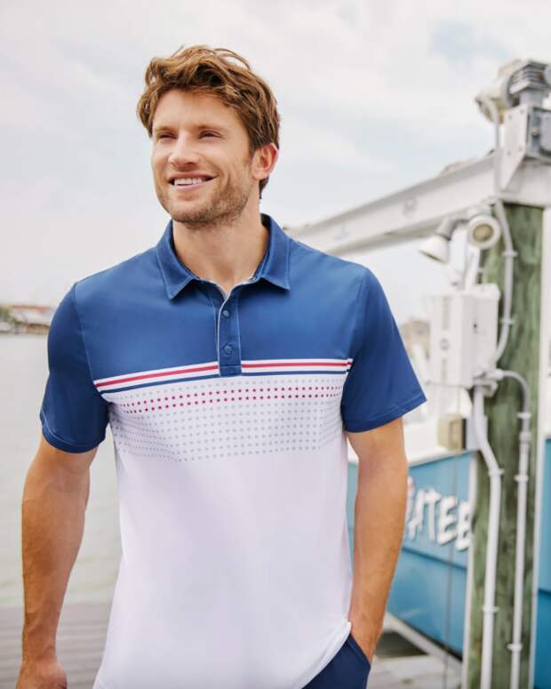 Flag & Anthem Banners Stars & Stripes Blocked Performance Polo for the 4th of July