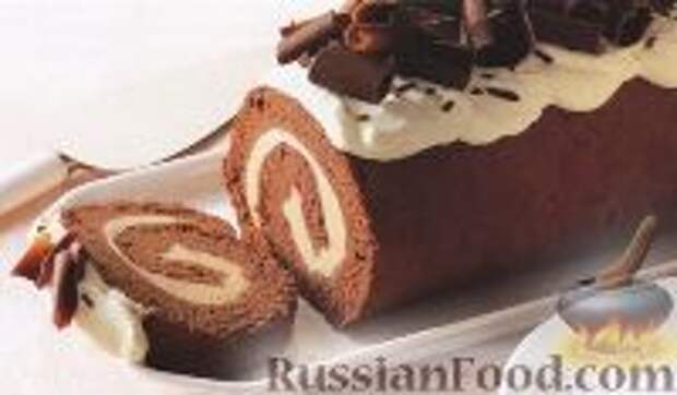 Фото к рецепту: Бисквитный рулет с мороженым Фото к рецепту: Бисквитный рулет с мороженым