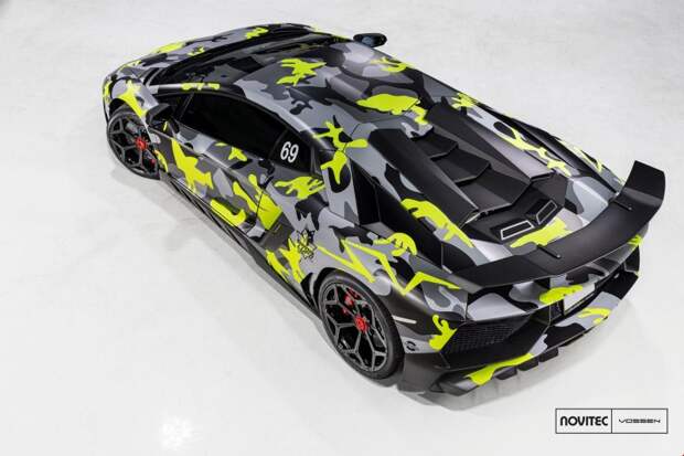 Сумасшедший камуфляж для суперкара Lamborghini Aventador aventador, lamborghini, novitec, винил, тюнинг