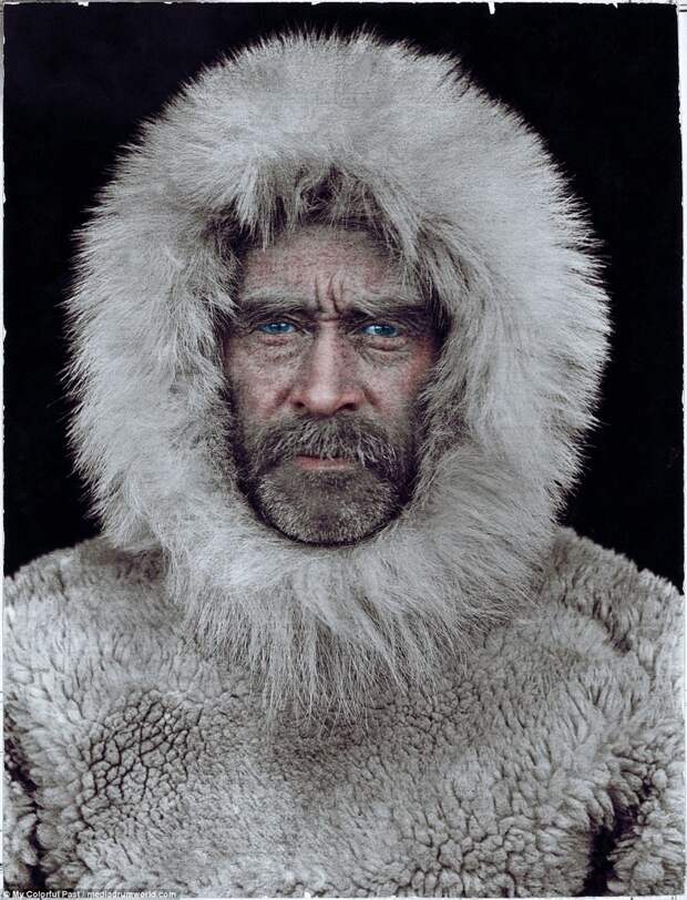 На фото - американский исследователь Роберт Пири, официально считающийся первым человеком, достигнувшим Северного полюса в 1909 году (за это звание он до самой смерти боролся с Федериком Куком, дискуссии об этом не утихают до сих пор) исторические фото, история, колоризация, полярники, полярные исследования, северный полюс, фото, экспедиции