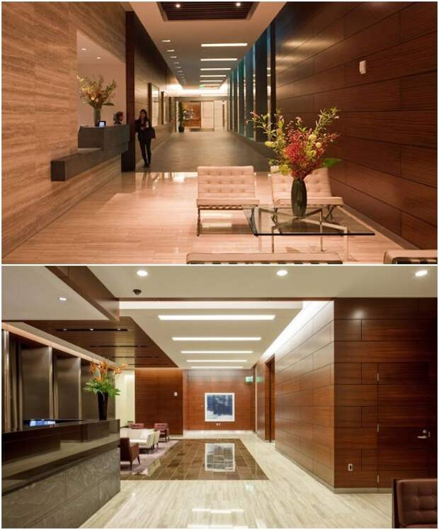 Общие зоны отдыха и фойе в жилом небоскребе Millennium Tower (Сан-Франциско, США). 