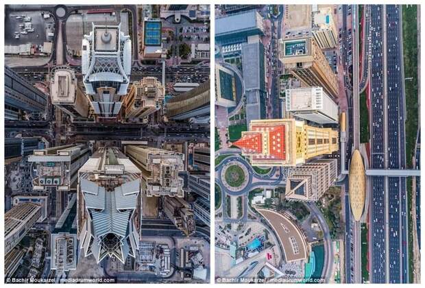 Слева - вид на деловой центр, справа - Аль Якуб Тауэр, "дубайский Биг-Бен" Дубай фото, аэросъемка, дрон, дубай, дубай достопримечательности, квадрокоптер, с высоты птичьего полета, снимки с дрона