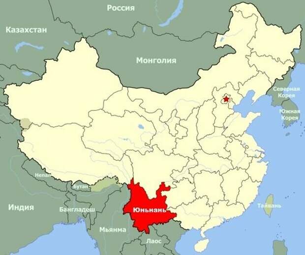 Провинция Юньнань на карте Китая