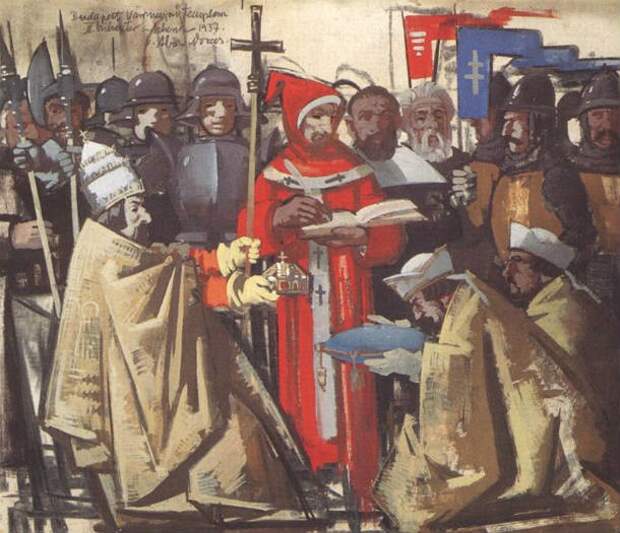 aba-novak_pope_sylvester_ii_and_abbot_asztrik_1938-610x525