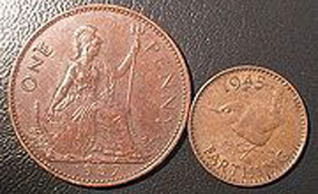 Старый британский Пенс и Грош (пенс четверти) -Penny_Farthing_Coins