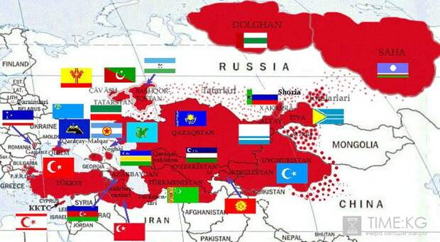 Карта государств и иных тюркоязычных образований, которые могут войти в состав Великого Турана
