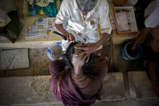 Во имя религии: как индианки бреются налысо и жертвуют волосы Тирутани, бритые, волосы, религия, храм