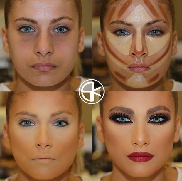 14. Визуальное уменьшение кончика носа до и после макияжа, контуринг, макияж