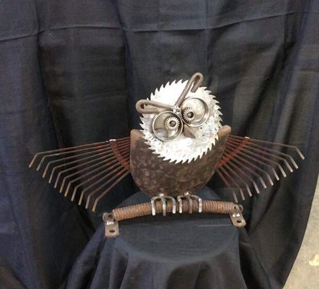 Owl made from saw blade,shovel, etc.