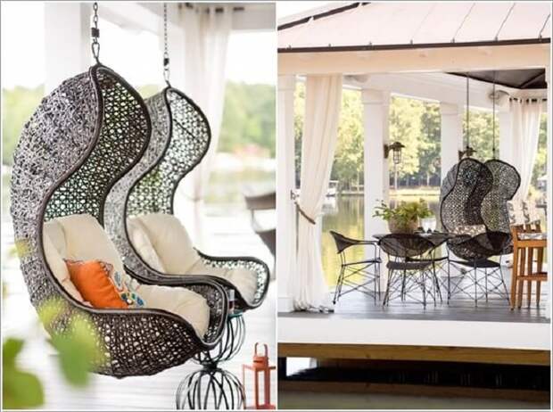 Симпатичные и необыкновенные стулья подвешены на воздухе, станут прекрасным вариантом оформления интерьера комнаты.