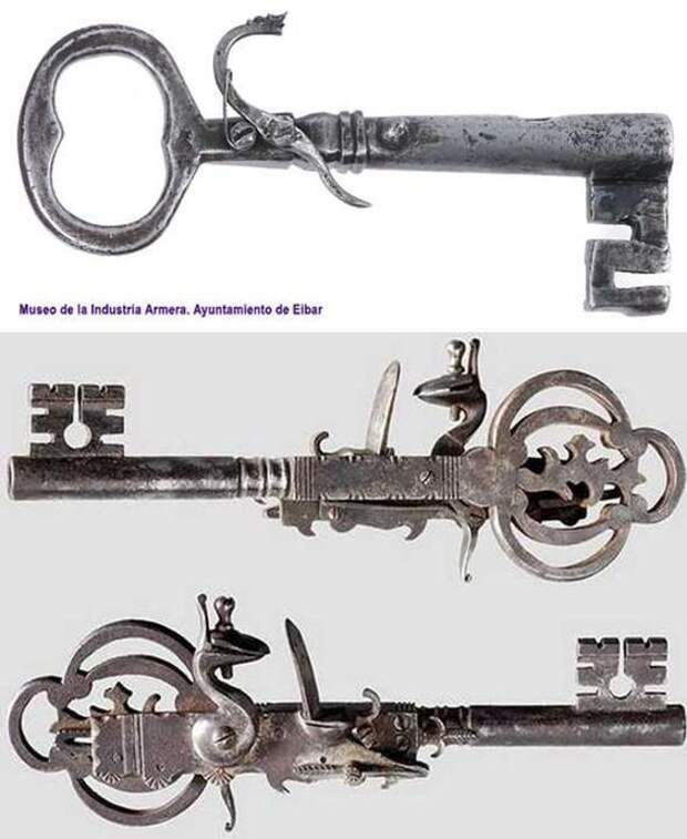 Необычное оружие - 1600г. - ключи тюремщиков были заполнены  порохом, тем самым создавая примитивный пистолет, который выстреливал, если случались проблемы с открытием камеры. искусство, огнестрел, оружие, старинное