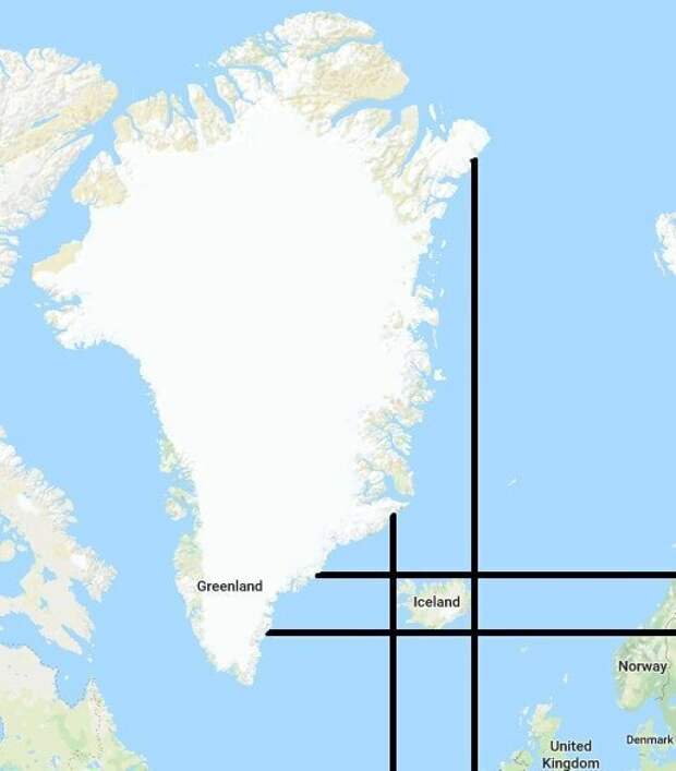 17. А вот Гренландия умудрилась расположиться севернее, западнее, восточнее и южнее Исландии в мире, интересно, карта, познавательно, фото