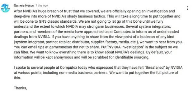 YouTube-блогер Gamers Nexus начнет расследование «теневых» практик NVIDIA — СМИ готовы помочь