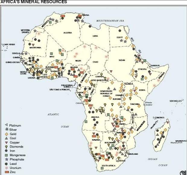Карта месторождений в африке