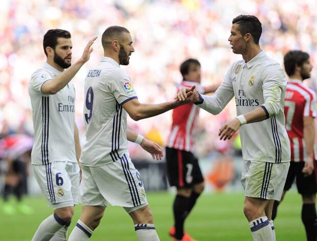 Nacho, Karim Benzema et Cristiano Ronaldo (Real Madrid) face à Bilbao