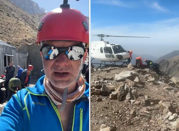 Эвакуация Натальи Наговицыной с горы Теке-Тор. Слева Александр Ищенко. Фото: соцсети Александра