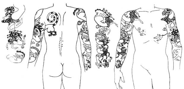 Татуировки на телах пазырыкских мумий. Второй Пазырыкский курган.