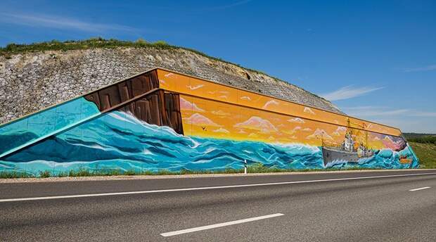 Стрит-арт с 45 оттенками Черного моря украсил подпорную стену на трассе «Таврида»
