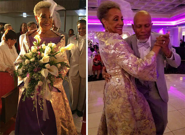 86-летняя невеста вышла замуж в шикарном платье собственного дизайна